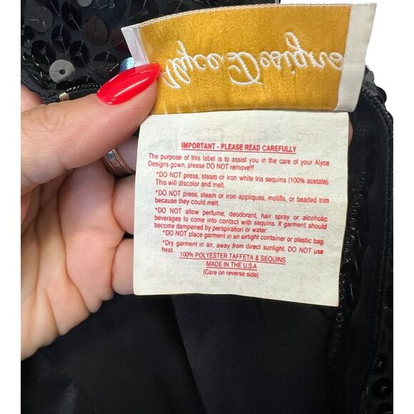 Vintage 80s Alyce Design Prom Sequin Cocktail Dress Black White Cruella de Vil 8 - Picture 13 of 16